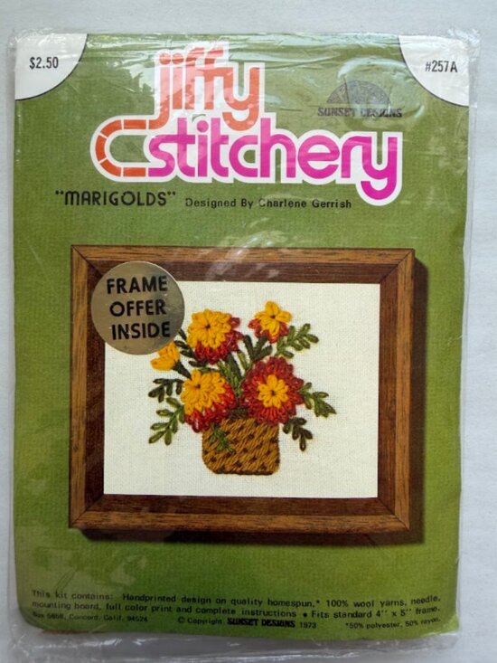 Jiffy Stitchery Other - NOS Vintage Jiffy Stitchery Marigolds Crewel Kit Sunset Designs 257A New